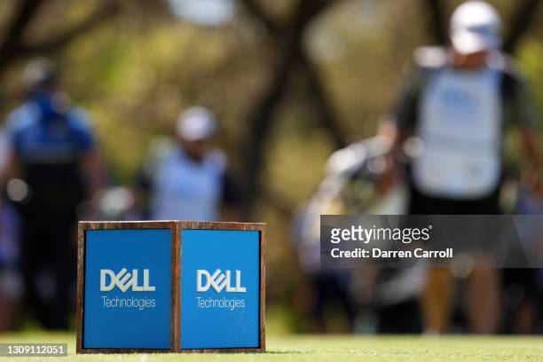 Detailed view of a Dell tee marker on the eighth tee during the second round of the World Golf Championships-Dell Technologies Match Play at Austin...