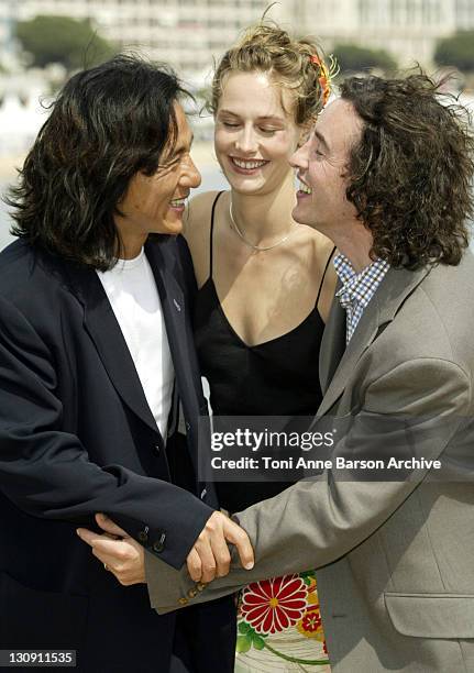 Jackie Chan, Cecile de France, and Steve Coogan during 2003 Cannes Film Festival - "Around the World in 80 Days" Photo Call at Majestic Pier in...