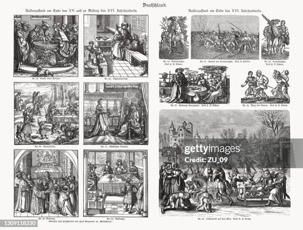 deutschland, soziales leben, 15.-16. jahrhundert, holzstiche, veröffentlicht 1893 - 15th century stock-grafiken, -clipart, -cartoons und -symbole