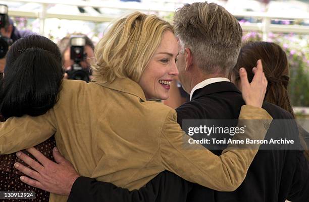 Sharon Stone & David Lynch during Cannes 2002 - "Official Jury" Photo Call at Palais Des Festivals in Cannes, France.