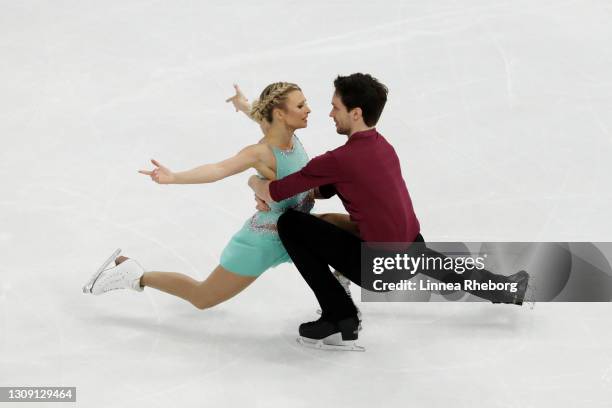 Kirsten Moore-Towers and Michael Marinaro of Canada perform in Pairs Free Skating during ISU World Figure Skating Championships at Ericsson Globe on...