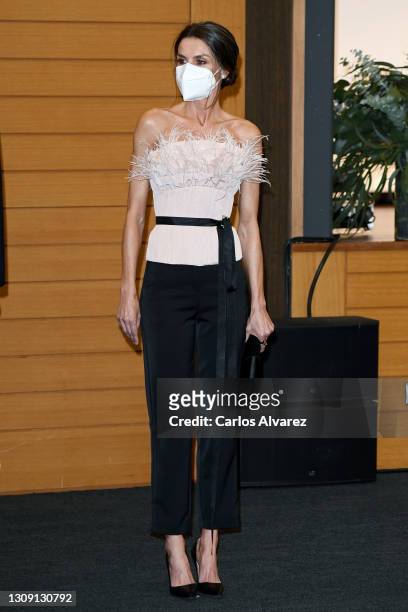 Queen Letizia of Spain arrives for an official dinner at Andorra Park Hotel on March 25, 2021 in Andorra la Vella, Andorra. The two day trip marks...