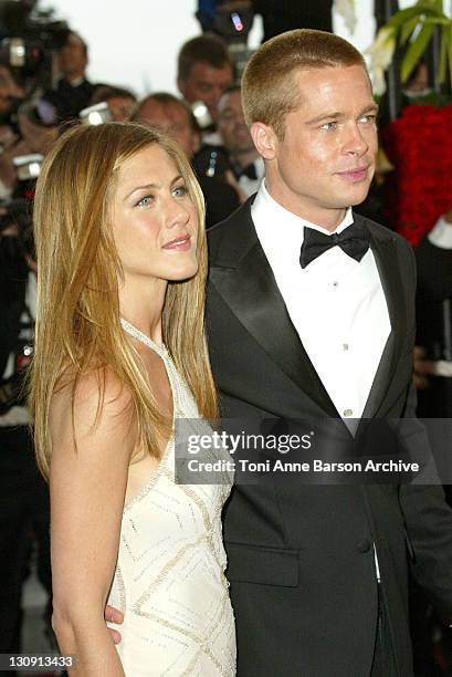 Jennifer Aniston and Brad Pitt during 2004 Cannes Film Festival - "Troy" Premiere at Palais Du Festival in Cannes, France.