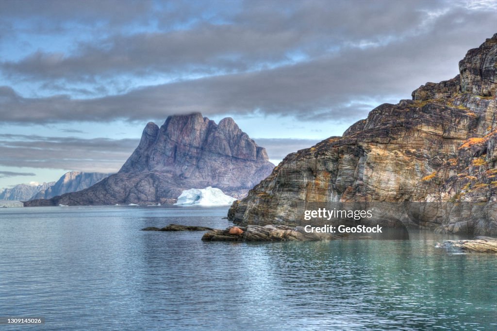 Scene of Uummannaq promontory from a nearby inlet