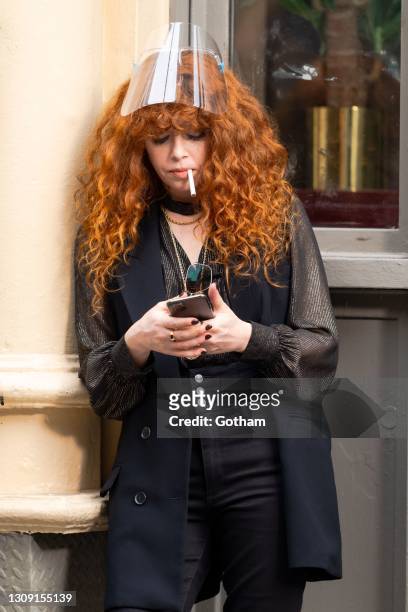 Natasha Lyonne is seen on set for "Russian Doll" in SoHo on March 25, 2021 in New York City.