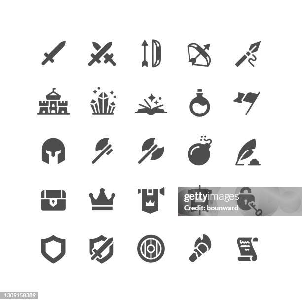 medieval flat icons - castle vector stock illustrations