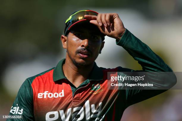 Soumya Sarkar of Bangladesh looks on during game three of the One Day International series between New Zealand and Bangladesh at Basin Reserve on...
