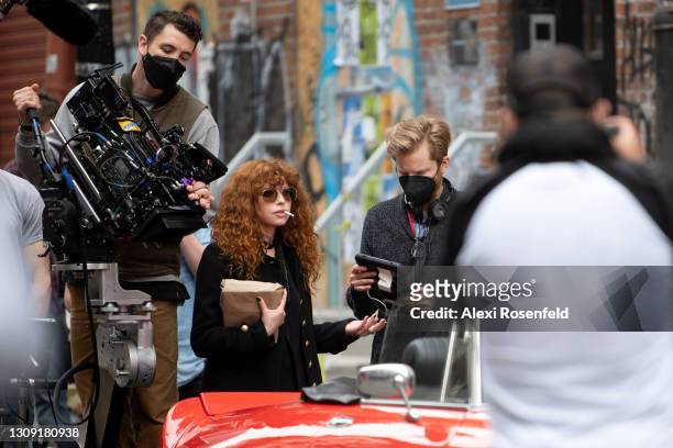 Natasha Lyonne is seen on the set of "Russian Doll" in SoHo on March 25, 2021 in New York City.