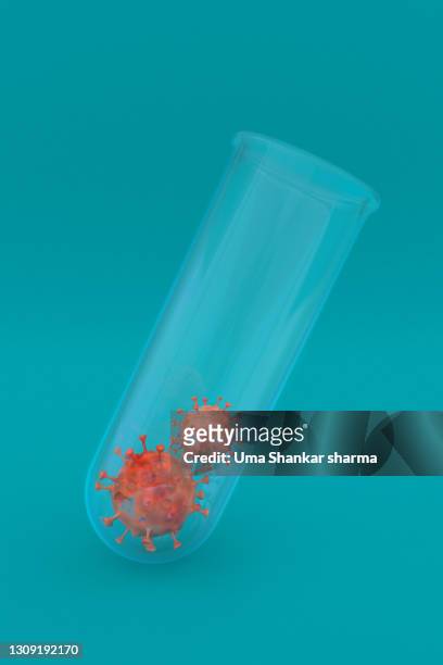 corona virus in a test tube 3d render. - reagenzglas freisteller stock-fotos und bilder
