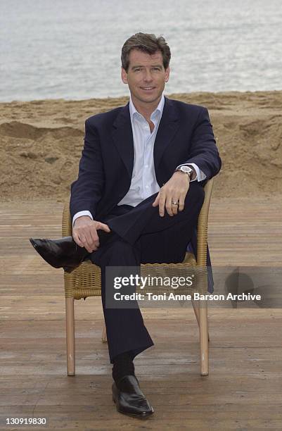 Pierce Brosnan during Cannes 2002 - James Bond - "Die Another Day" Photo Call at Noga Hilton Beach in Cannes, France.