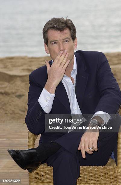 Pierce Brosnan during Cannes 2002 - James Bond - "Die Another Day" Photo Call at Noga Hilton Beach in Cannes, France.