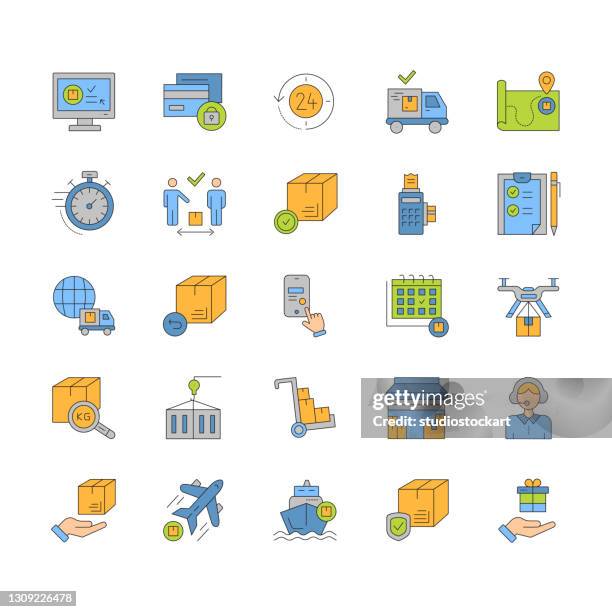 delivery editable stroke line icons - nummernspender stock-grafiken, -clipart, -cartoons und -symbole