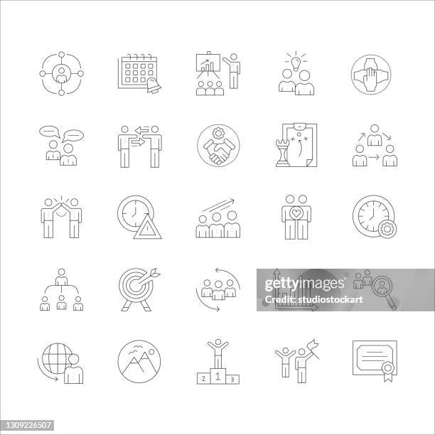 teamwork line icon set. editable stroke - ethics training stock illustrations