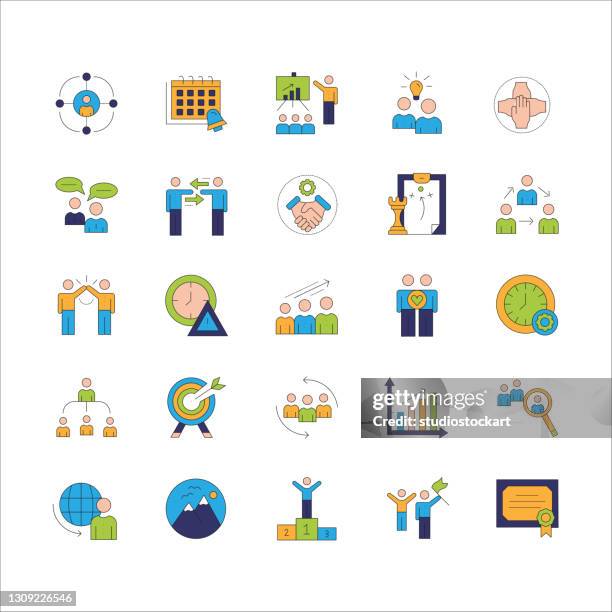 teamwork line icon set. editable stroke - ethics training stock illustrations