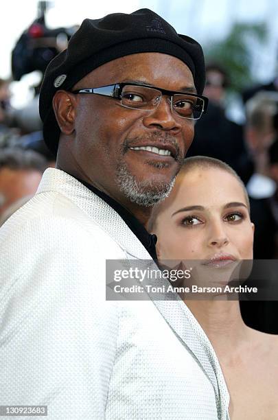 Samuel L. Jackson and Natalie Portman during 2005 Cannes Film Festival - "Star Wars: Episode III - Revenge of the Sith" Premiere in Cannes, France.