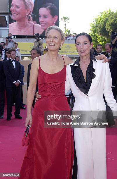 Marthe Keller and Geraldine Chaplin during Cannes 2002 - Palmares Awards Ceremony - Arrivals at Palais des Festivals in Cannes, France.