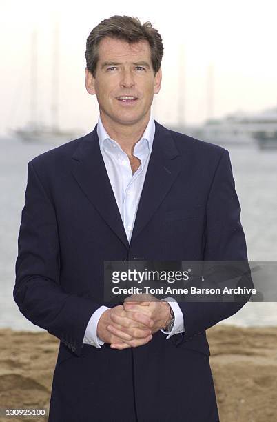 Pierce Brosnan during Cannes 2002 - James Bond - "Die Another Day" Photo Call at Noga Hilton Beach in Cannes, France.