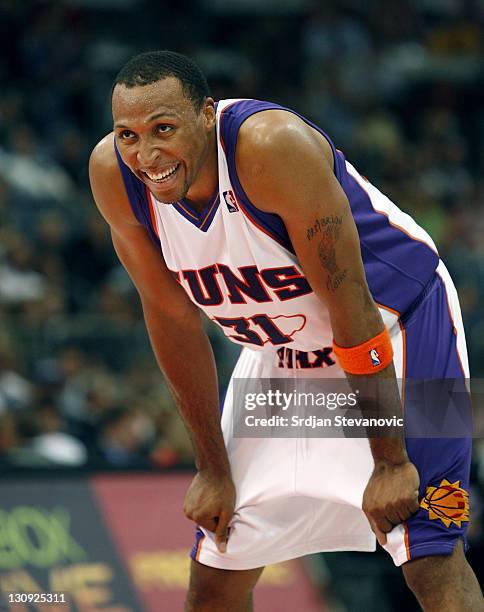 Phoenix Suns' Shawn Marion, smiles during a NBA Live Tour basketball match between Phoenix Suns and Maccabi Elite Tel Aviv at the Koeln Arena in...