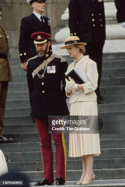 British Royals Prince Michael of Kent, dressed in ceremonial uniform, with his sister, Princess Alexandra, leaving the ceremony which saw the...