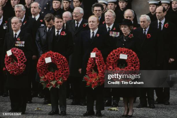 British politicians Ian Paisley , David Steel, James Callaghan , Neil Kinnock, Edward Heath , Prime Minister Margaret Thatcher , and Harold Wilson ,...