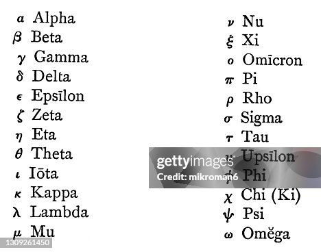 W In Greek Old Engraved Illustration Of Greek Alphabet Letters High-Res Stock ...