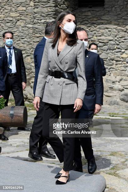 Queen Letizia of Spain arrives for lunch at Casa Rossell on March 26, 2021 in Ordino, Andorra. The two day trip marks the first visit to Andorra...