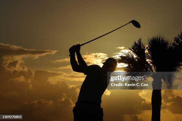 Robert Garrigus plays his shot from the first tee during the secondround of the Corales Puntacana Resort & Club Championship on March 26, 2021 in...