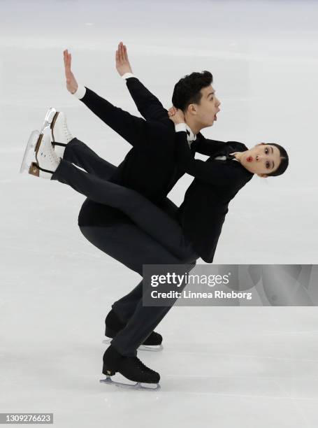 Shiyue Wang and Xinyu Liu of China perform in Ice Dance Rhythm Dance during day three of the ISU World Figure Skating Championships at Ericsson Globe...