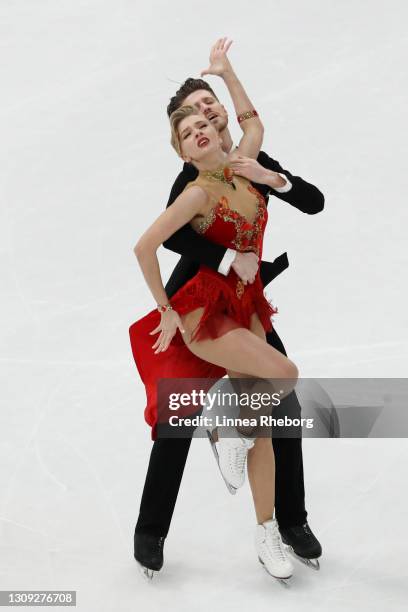 Alexandra Stepanova and Ivan Bukin of Figure Skating federation of Russia perform in Ice Dance Rhythm Dance during day three of the ISU World Figure...