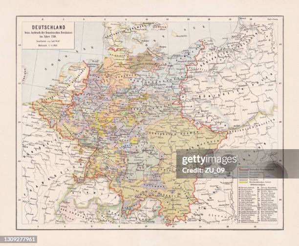 map of germany in 1789, lithograph, published in 1893 - baltic sea poland stock illustrations