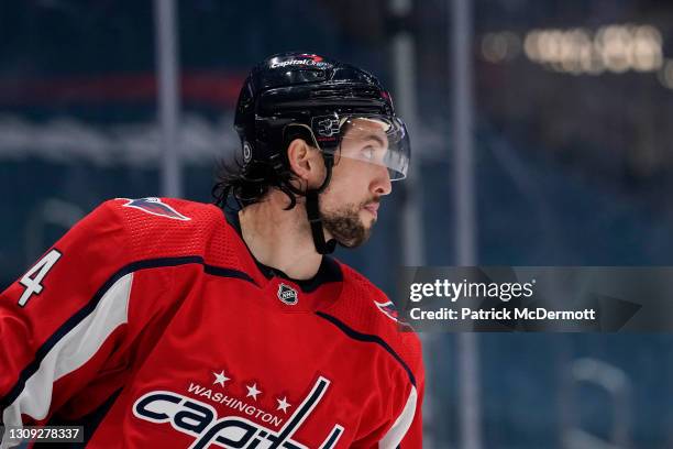 Brenden Dillon of the Washington Capitals skates against the New Jersey Devils in the first period at Capital One Arena on March 25, 2021 in...