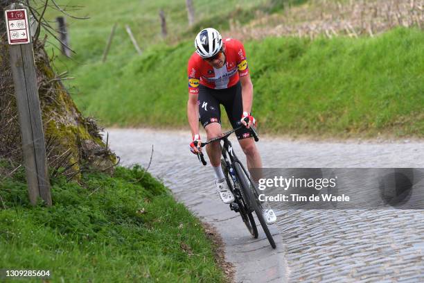 Kasper Asgreen of Denmark and Team Deceuninck - Quick-Step at Oude Kwaremont during the 64th E3 Saxo Bank Classic 2021 a 203,9km race from Harelbeke...