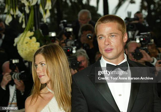 Jennifer Aniston and Brad Pitt during 2004 Cannes Film Festival - "Troy" Premiere at Palais Du Festival in Cannes, France.