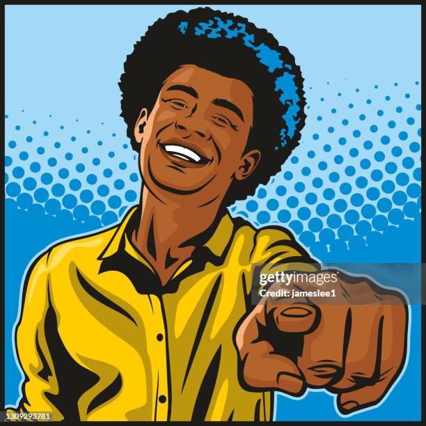 happy laughing black man pointing at you - head back stock illustrations