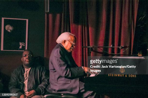 American Jazz musician and bandleader Barry Harris plays piano as he performs at the Village Vanguard, New York, New York, May 6, 2003. Seated at...