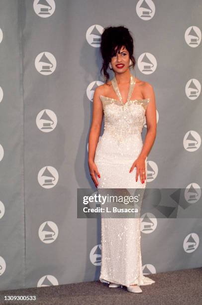 Singer Selena receives Grammy Award at The 36th Annual Grammy Awards on March 1, 1994 in New York, New York at Radio City Music Hall.