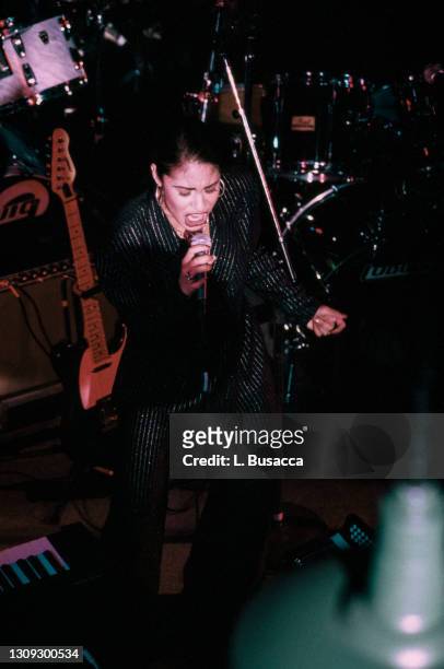 Singer Selena performs at the opening of the Hard Rock Cafe on January 12th, 1995 in San Antonio, Texas.