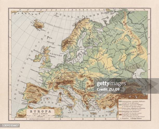 illustrations, cliparts, dessins animés et icônes de carte physique de l’europe, lithographie, publiée en 1893 - mer baltique