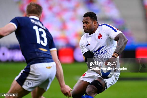 Virimi Vakatawa of France in action during the Guinness Six Nations Rugby Championship match between France and Scotland at Stade de France on March...