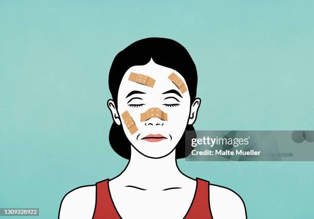 woman with bandaged face - woman dressing stock illustrations
