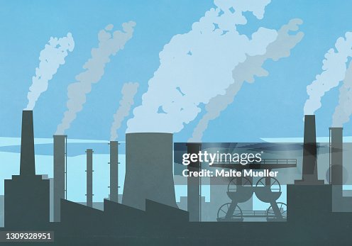 Pollution smoke emitting from factory smokestacks Pollution smoke emitting from factory smokestacks