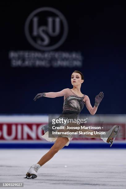 Anna Shcherbakova of FSR competes in the Ladies Free Skating during day three of the ISU World Figure Skating Championships at Ericsson Globe on...