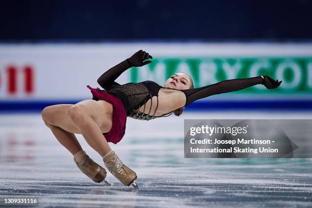 Alexandra Trusova of FSR competes in the Ladies Free Skating during day three of the ISU World Figure Skating Championships at Ericsson Globe on...