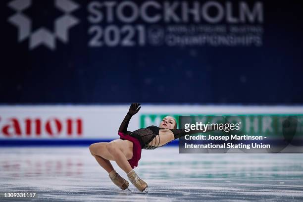 Alexandra Trusova of FSR competes in the Ladies Free Skating during day three of the ISU World Figure Skating Championships at Ericsson Globe on...
