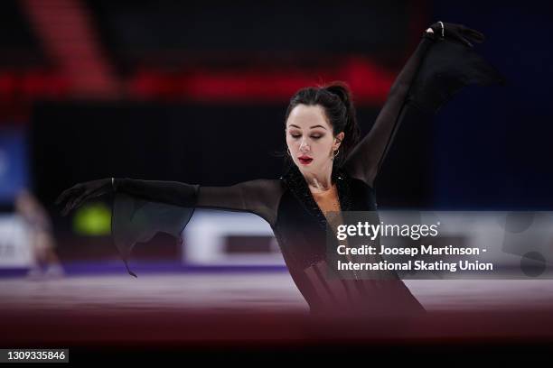 Elizaveta Tuktamysheva of FSR prepares in the Ladies Free Skating during day three of the ISU World Figure Skating Championships at Ericsson Globe on...