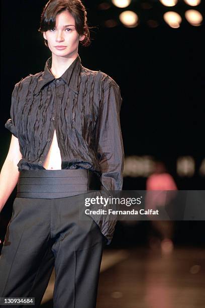 Caroline Ribeiro during 2001 Sao Paulo Fashion Week - Fause Haten at Bienal Ibirapuera in Sao Paulo, Sao Paulo, Brazil.