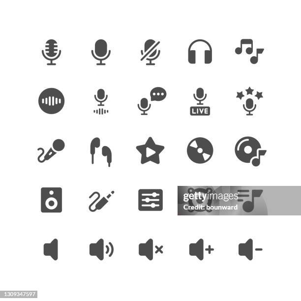 stockillustraties, clipart, cartoons en iconen met de vlakke pictogrammen van de audio - acoustische muziek