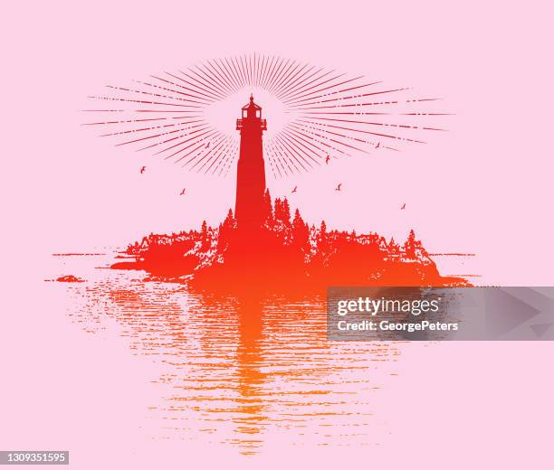 lighthouse and island - lighthouse beacon stock illustrations