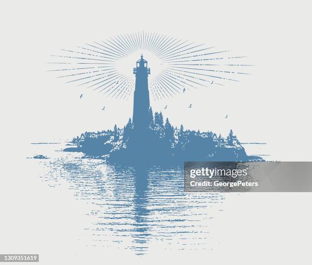 ilustrações de stock, clip art, desenhos animados e ícones de lighthouse and island - farol estrutura construída