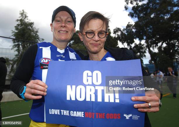 Fans are seen during the round 9 AFLW match between the North Melbourne Kangaroos and the Fremantle Dockers at Arden Street Ground on March 27, 2021...
